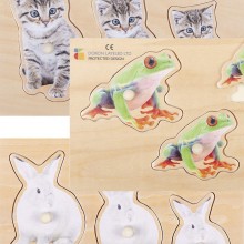 Holz-Puzzle realistisch Größe & Tiefe 3er Set (Frösche,Hasen,Katzen)