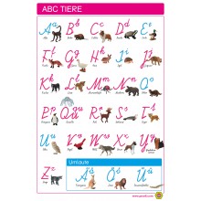 ABC Tiere - Plakat 43 x 65 cm - Deutsch - Groß- und Kleinbuchstaben Schreibschrift